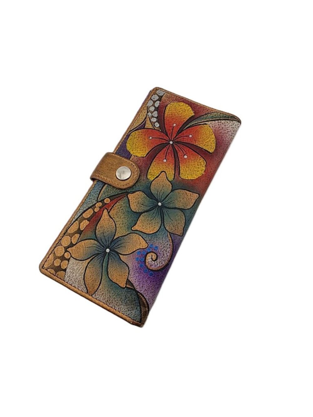 Anuschka Hand Painted Leather Floral Checkbook Wallet Organizer